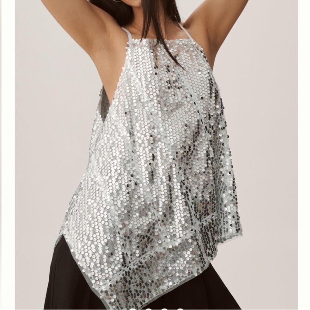 Anthropologie Silver Sequin Halter Cami Top